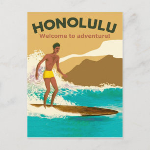 Honolulu, surfen op de oceaangolven briefkaart
