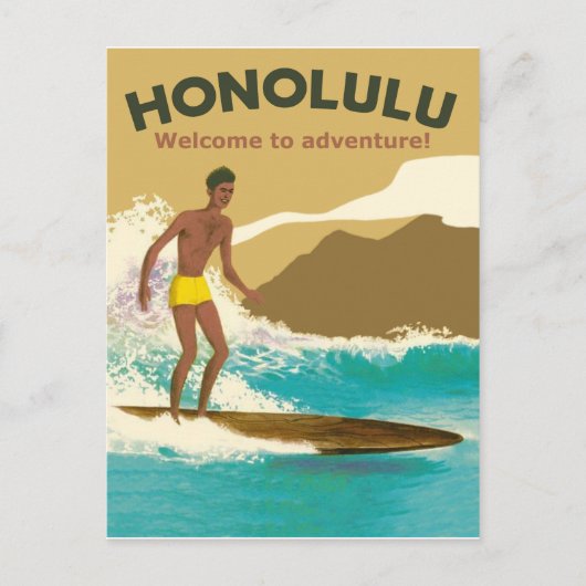 Honolulu, surfen op de oceaangolven briefkaart (Voorkant)