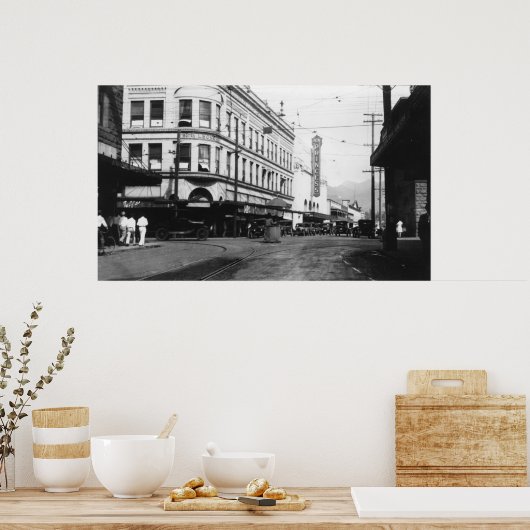 Honolulu, Uitzicht van de stad Hawaii van Fort Str Poster (Keuken)