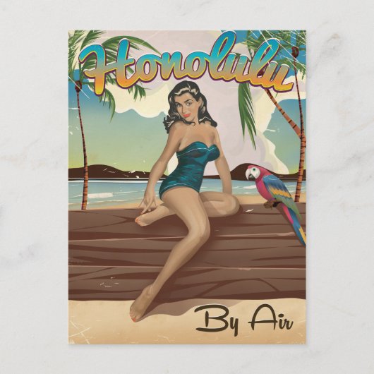 Honolulu vintage retro reisprint briefkaart (Voorkant)