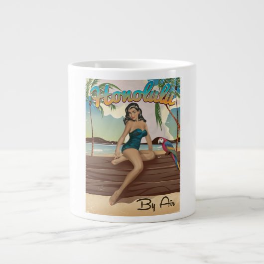 Honolulu vintage retro reisprint grote koffiekop (Voorkant)