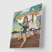 Honolulu vintage retro reisprint vierkante klok (Hoek)