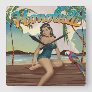 Honolulu vintage retro reisprint vierkante klok