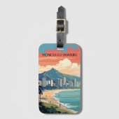 Honolulu Waikiki Beach Hawaii Panorama Uitzicht Be Bagagelabel (Voorkant (verticaal))