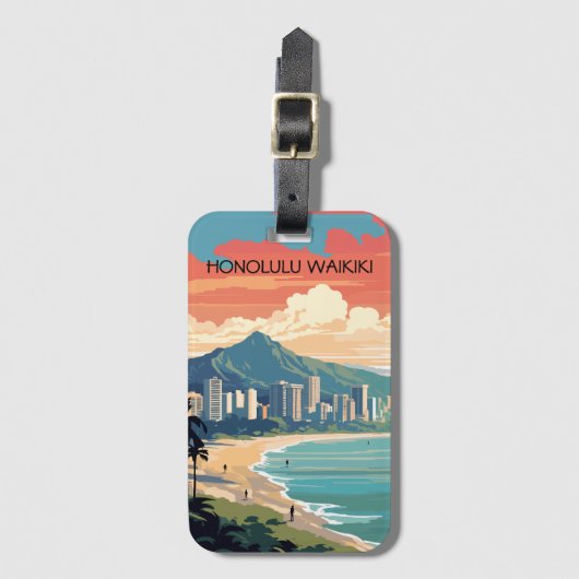 Honolulu Waikiki Beach Hawaii Panorama Uitzicht Be Bagagelabel (Voorkant (verticaal))