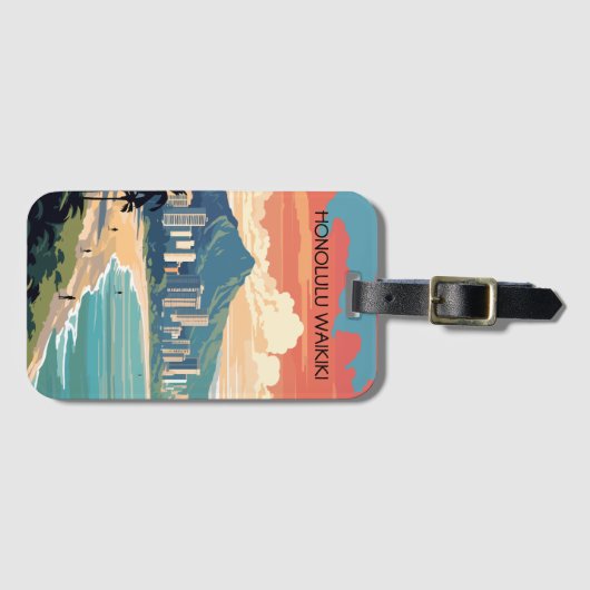 Honolulu Waikiki Beach Hawaii Panorama Uitzicht Be Bagagelabel (Voorkant (horizontaal))