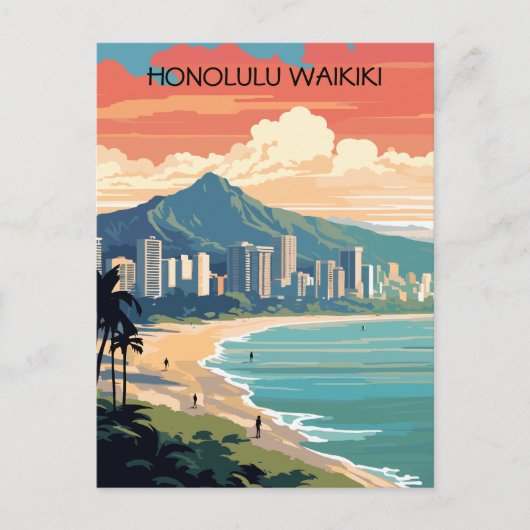 Honolulu Waikiki Beach Hawaii Panorama Uitzicht Be Briefkaart (Voorkant)