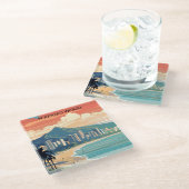 Honolulu Waikiki Beach Hawaii Panorama Uitzicht Be Glazen Onderzetter (Schuin)