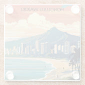 Honolulu Waikiki Beach Hawaii Panorama Uitzicht Be Glazen Onderzetter (Achterkant)