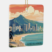 Honolulu Waikiki Beach Hawaii Panorama Uitzicht Be Keramisch Ornament (Rechts)