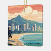 Honolulu Waikiki Beach Hawaii Panorama Uitzicht Be Keramisch Ornament (Links)