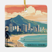 Honolulu Waikiki Beach Hawaii Panorama Uitzicht Be Keramisch Ornament (Voorkant)