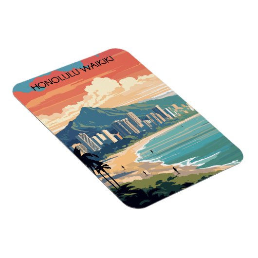 Honolulu Waikiki Beach Hawaii Panorama Uitzicht Be Magneet (Rechterzijde)