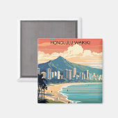 Honolulu Waikiki Beach Hawaii Panorama Uitzicht Be Magneet (Voorkant / Achterkant)