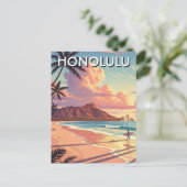 Honolulu Waikiki Beach Oahu Hawaii Travel Briefkaart (Staand voorkant)