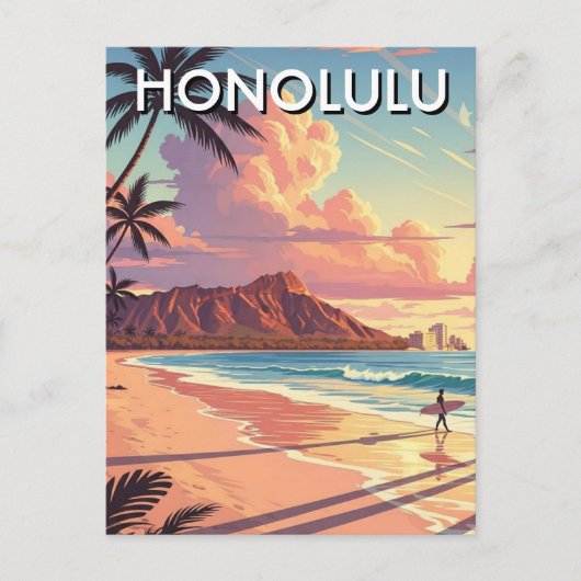 Honolulu Waikiki Beach Oahu Hawaii Travel Briefkaart (Voorkant)