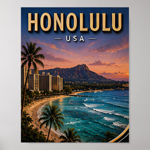Honolulu Waikiki Beach Tropisch Paradijs Poster