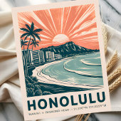 Honolulu Waikiki Diamond Head Schilderachtig Retro Briefkaart