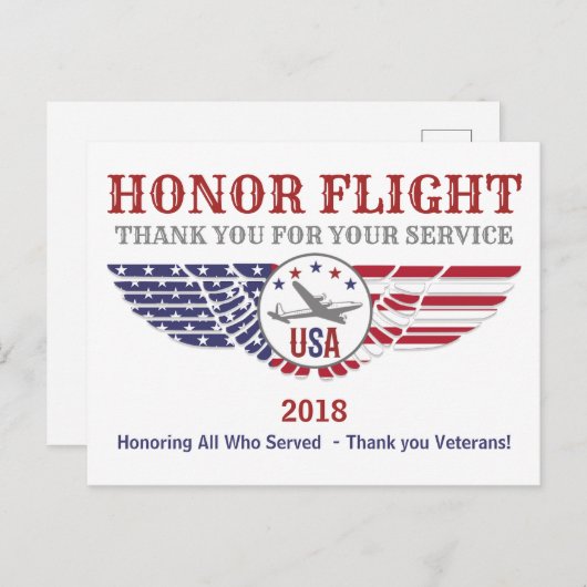 Honor Flight Dank u voor uw service Kaarten (Voorkant / Achterkant)