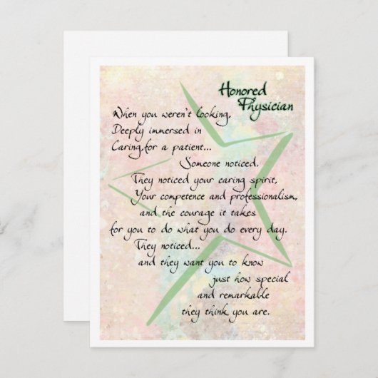 Honor Physician Bedankt and Appreciation Kaart (Voorkant / Achterkant)