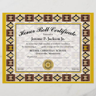 Honor Roll Certificate Kente K17 Earthtone Colors