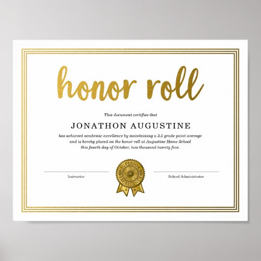 Honor Roll Certificate Poster (Voorkant)