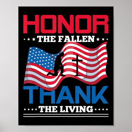 Honor The Fallen Thank The Living USA Flag Memoria Poster (Voorkant)