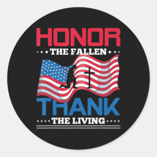 Honor The Fallen Thank The Living USA Flag Memoria Ronde Sticker