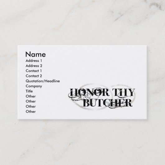 Honor Thy Butcher Visitekaartje (Voorkant)