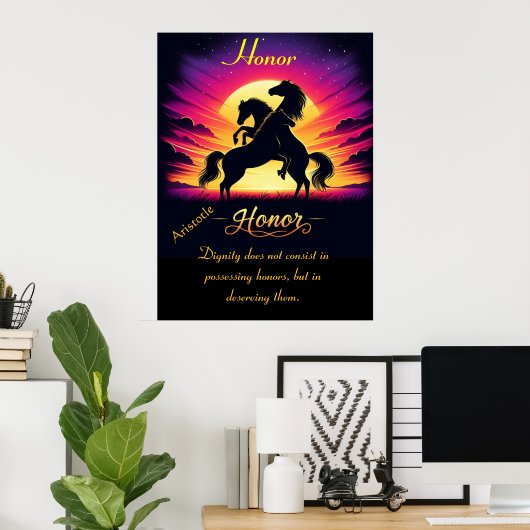 Honor verenigt drie paarden in de schemering poster (Thuiskantoor)