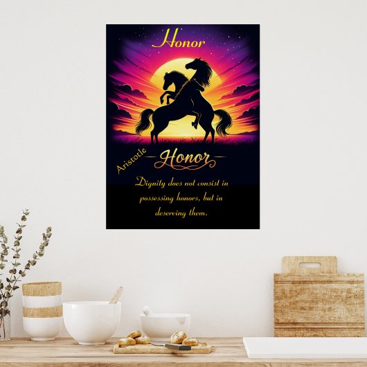 Honor verenigt drie paarden in de schemering poster (Keuken)