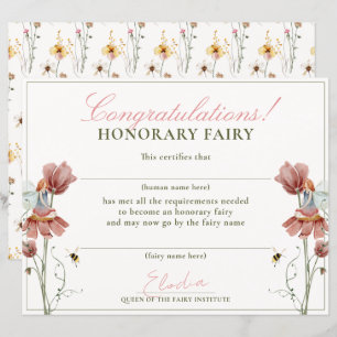 Honorary Fairy Eerste  Bloemen Certificaat