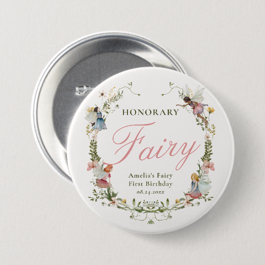 Honorary Fairy Eerste Floral Verjaardag Ronde Button 7,6 Cm (Voorkant /achterkant)