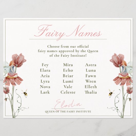 Honorary Fairy  Floral Certificaat Namen (Voorkant)