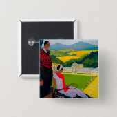 Honore Les Bains  Poster Europe Vierkante Button 5,1 Cm (Voorkant /achterkant)