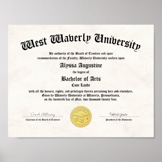 Honors College of Universiteit Diploma Replica Poster (Voorkant)
