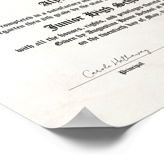 Honours 5e 8e Graad Afstuderen Homeschool Diploma Poster (Hoek)