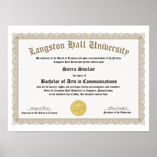 Honours College of Universiteit Diploma Replica Poster (Voorkant)
