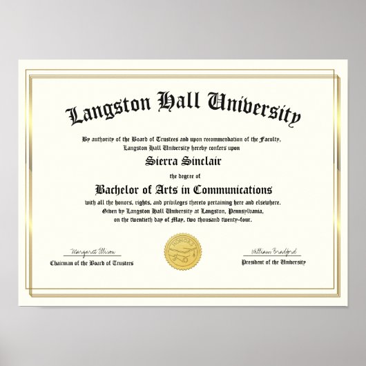 Honours College of Universiteit Diploma Replica Poster (Voorkant)