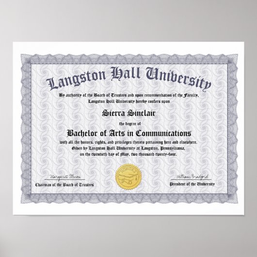 Honours College of Universiteit Diploma Replica Poster (Voorkant)