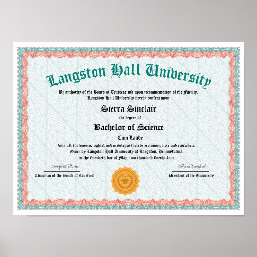Honours College of Universiteit Diploma Replica Poster (Voorkant)