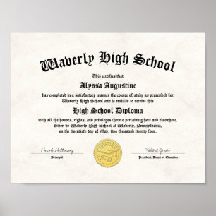 Honours High School Diploma Replica Poster