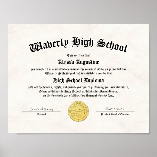 Honours High School Diploma Replica Poster (Voorkant)