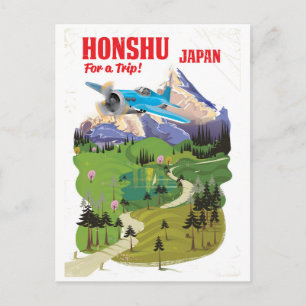 Honshu Japan vintage vintage stijl reisposter Briefkaart