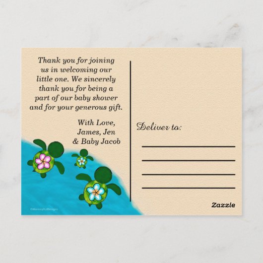 Honu Baby BOY Zee SCHILDPAD Bedankt Jongens Blauw  Briefkaart (Achterkant)