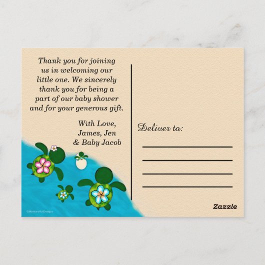 Honu Baby BOY Zee SCHILDPAD Bedankt Jongens Blauw  Briefkaart (Achterkant)