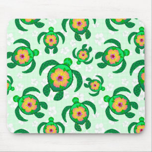 Honu Green Zee Turtles Hibiscus Flowers Muismat