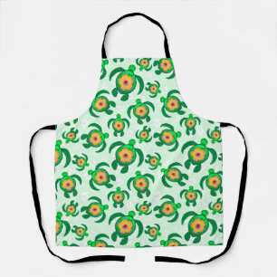 Honu Green Zee Turtles Hibiscus Flowers Schort