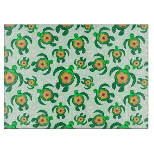 Honu Green Zee Turtles Hibiscus Flowers Snijplank (Voorkant)