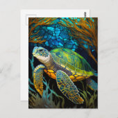 Honu Haven Glas in lood Water Briefkaart (Voorkant / Achterkant)